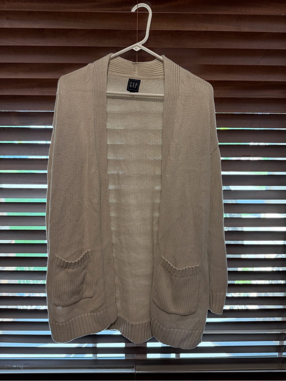 GAP Men's Beige Open-Front Knit Cardigan